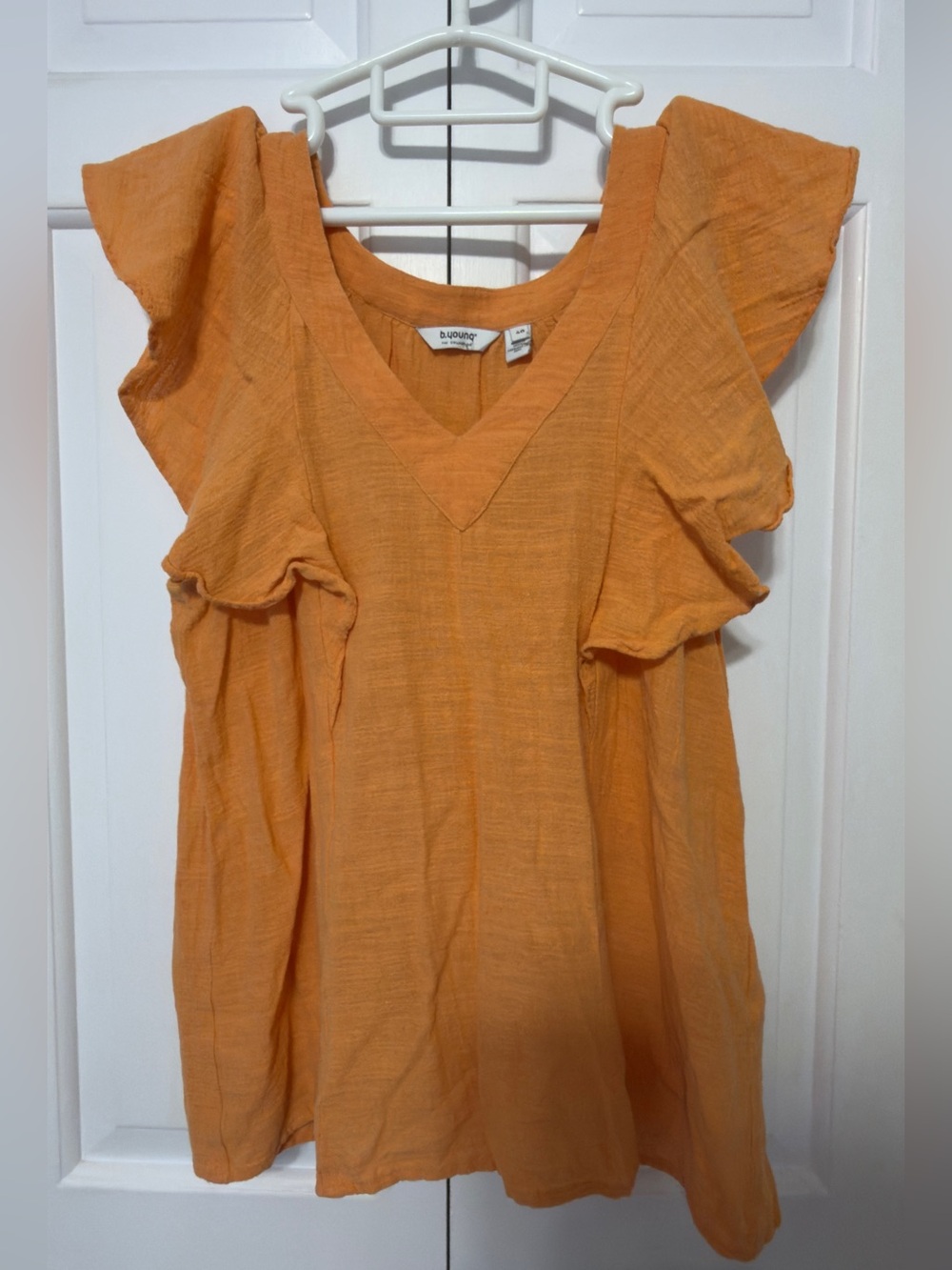 Women's Orange V-Neck Ruffle Sleeve Tunic by LuLuRoe